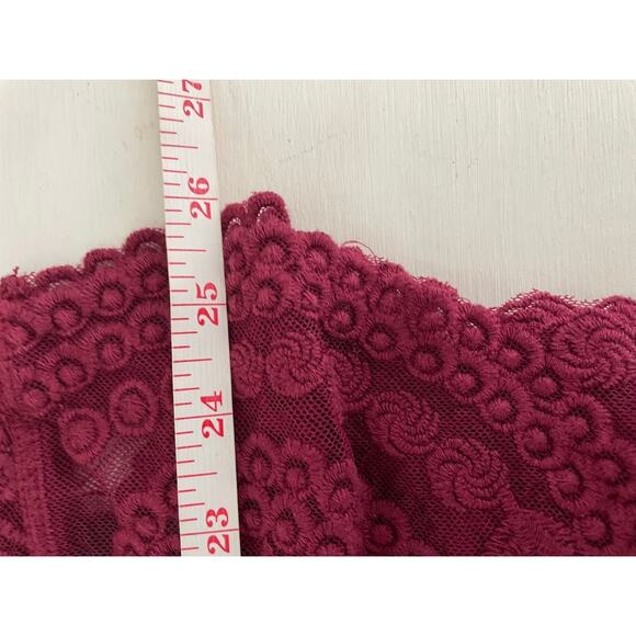Express Sheer Lace Top Womens Medium Embroidered Whimsical Fairy Burgundy Blouse - Picture 12 of 12